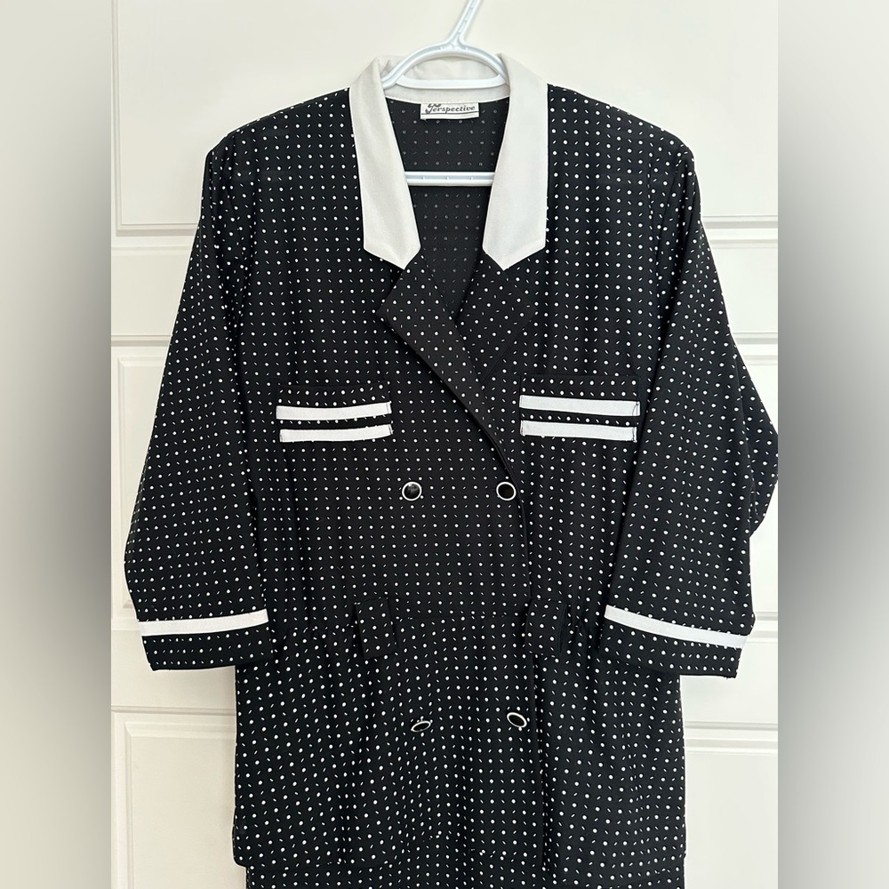 Vintage Black and White Polka Dot Peplum Dress - Picture 2 of 7